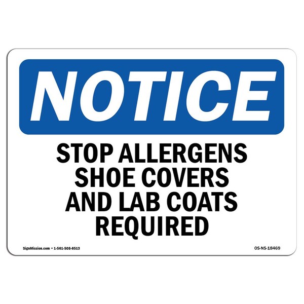 Signmission OSHA Sign, Stop Allergens Shoe Covers & Lab Coats Required, 10in X 7in Alum, 10" W, 7" H, Landscap OS-NS-A-710-L-18469 - main